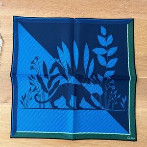 Cartier Navy and Teal Panther Scarf